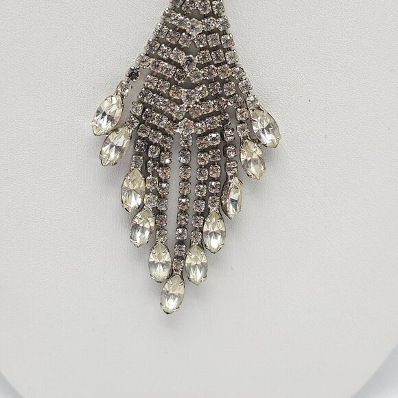 Vintage Rhinestone Fringe Necklace 17" Silver Tone Statement Piece For Women - Picture 3 of 9